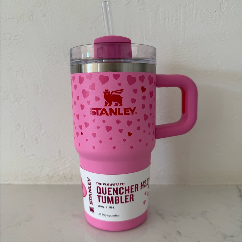 20oz Stanley Pink Tumbler with Heart Design - Limited Edition!